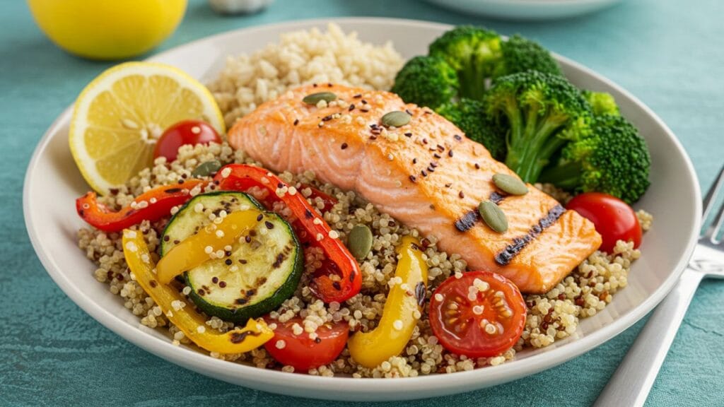 Grilled Salmon with Steamed Broccoli