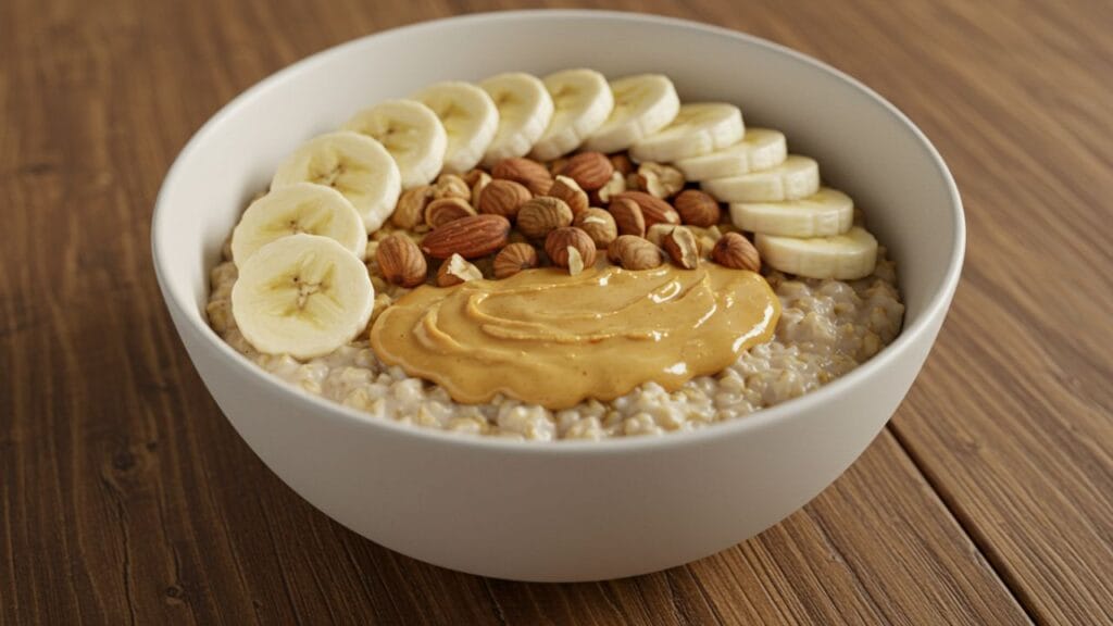 Oatmeal with Banana, Peanut Butter, and Nuts