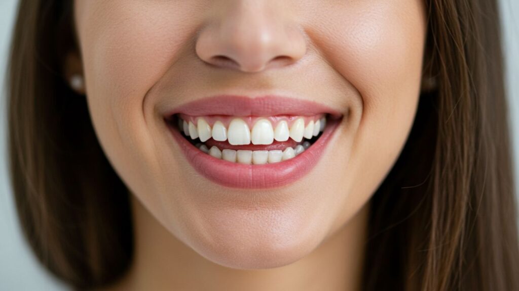 A smiling woman showing healthy gums after reversing gum disease naturally