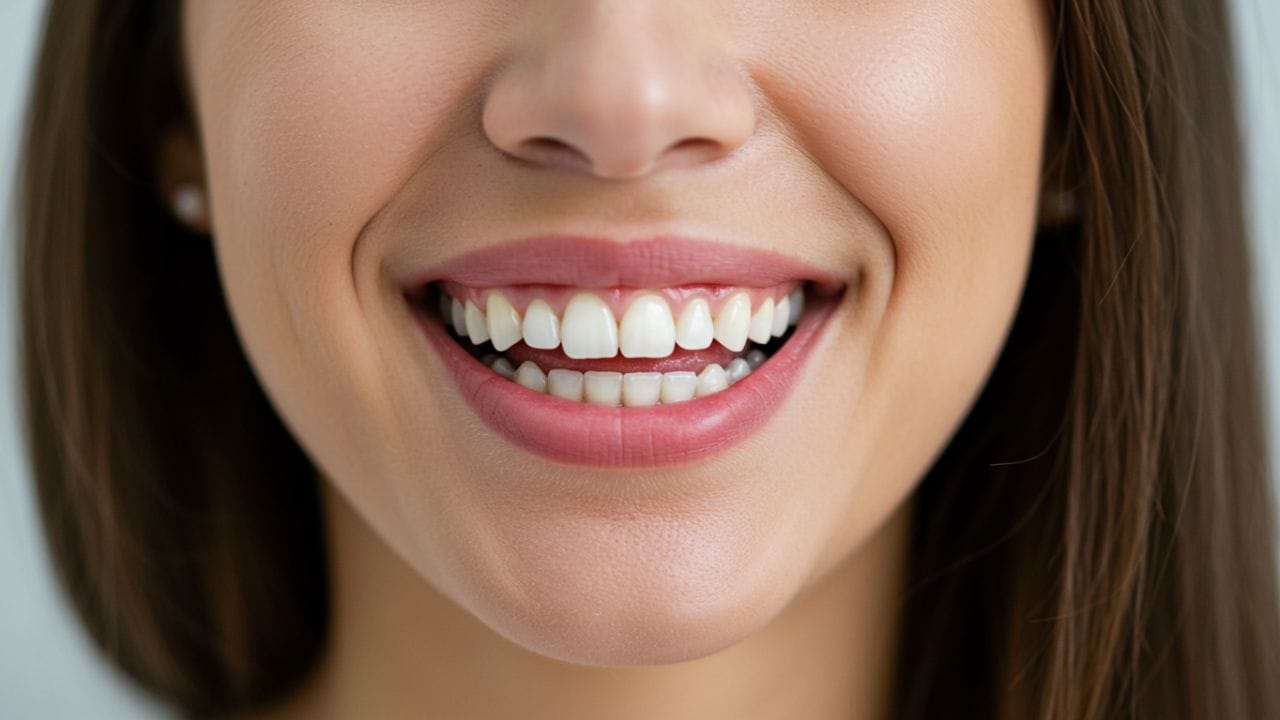 A smiling woman showing healthy gums after reversing gum disease naturally