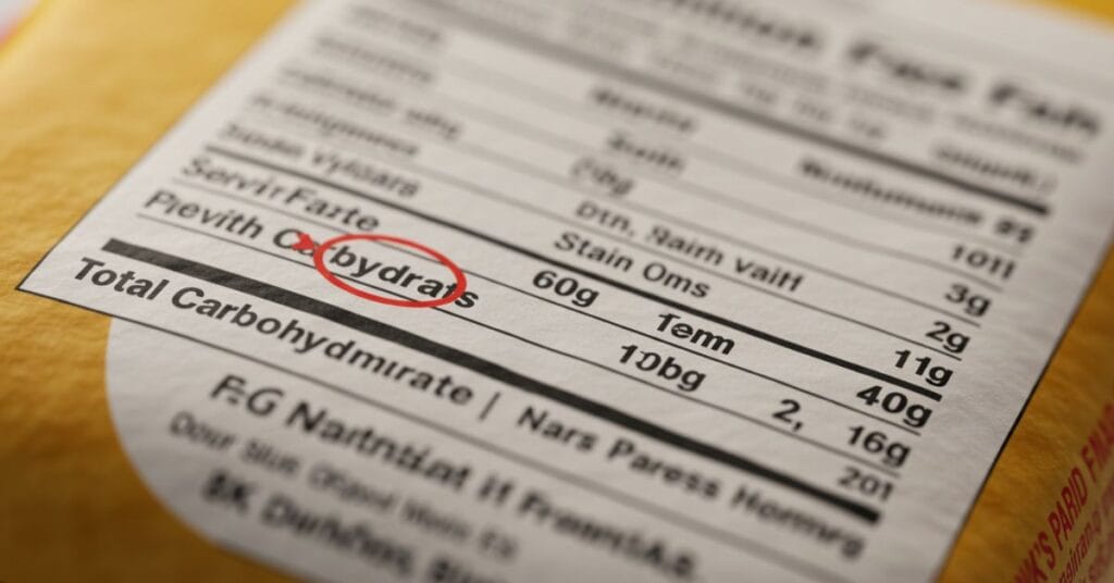 A nutrition facts label highlighting the serving size and total carbohydrate count, essential for carb counting in a diabetes diet.