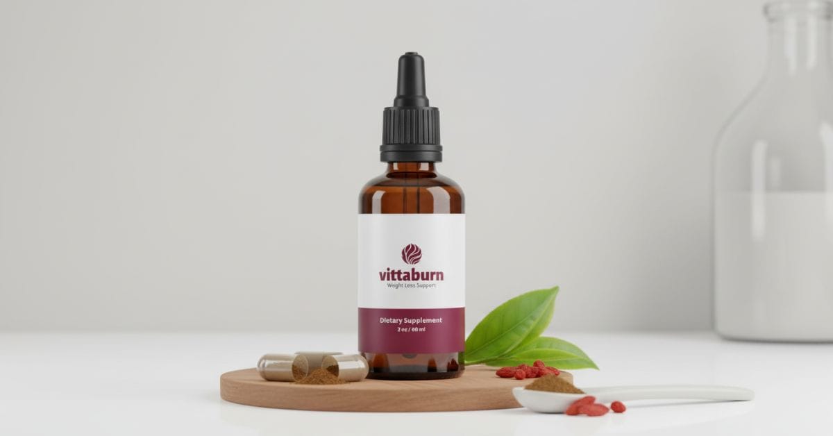 Person showing confidence and healthy lifestyle with VittaBurn supplement bottle on bright clean background, US audience lifestyle image, 2026 review.