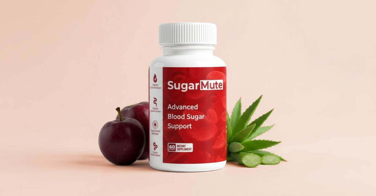 SugarMute blood sugar support supplement bottle displayed on a clean background, highlighting a natural metabolic and glucose balance formula.