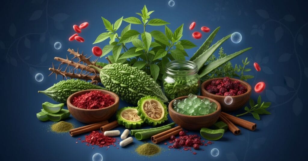 Visual of natural ingredients used in InsuPure supplement formula.