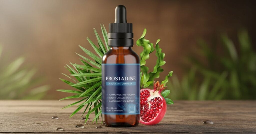 Prostadine prostate support supplement bottle on clean background, natural formula for urinary and prostate health, official product image, 2026 review