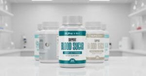 GLPro bottle compared to other blood sugar supplements with clean, professional visual