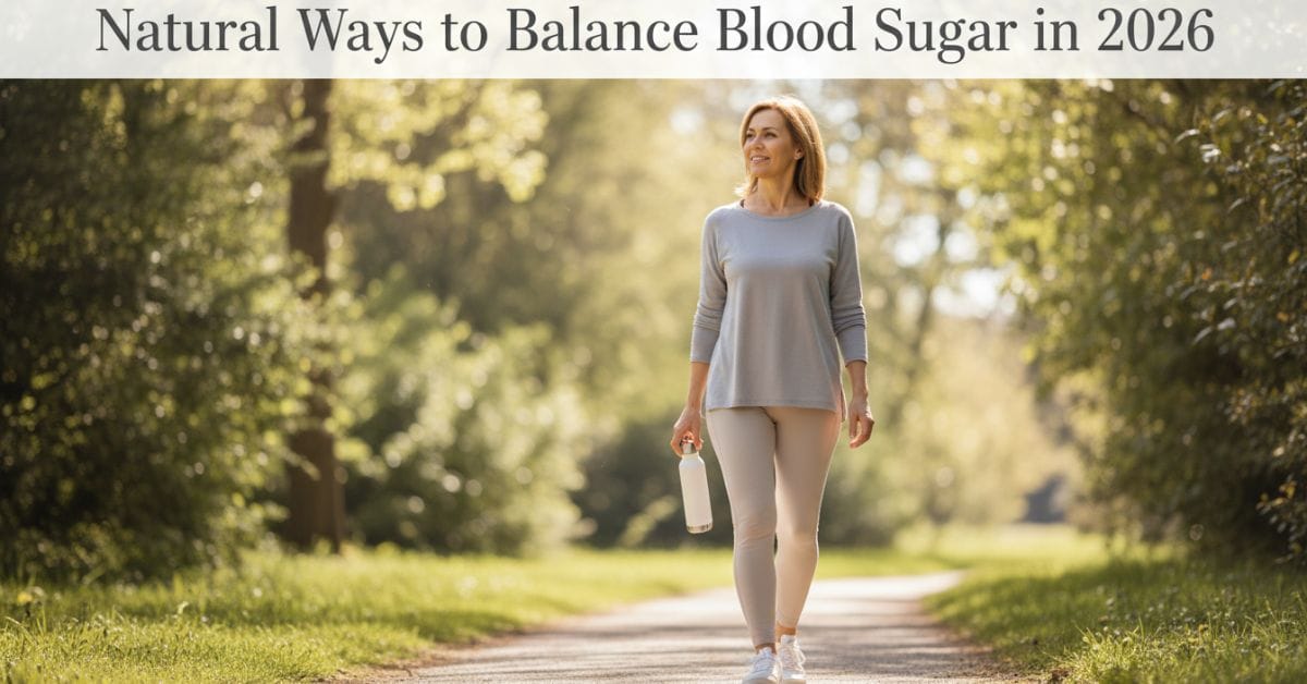 Middle-aged adult walking outdoors as part of a healthy lifestyle to balance blood sugar naturally