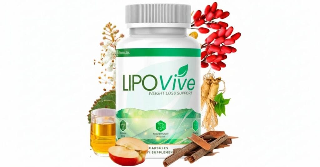 Lipovive metabolic flexibility supplement bottle, a natural ingredient-focused formula designed to support metabolic function.