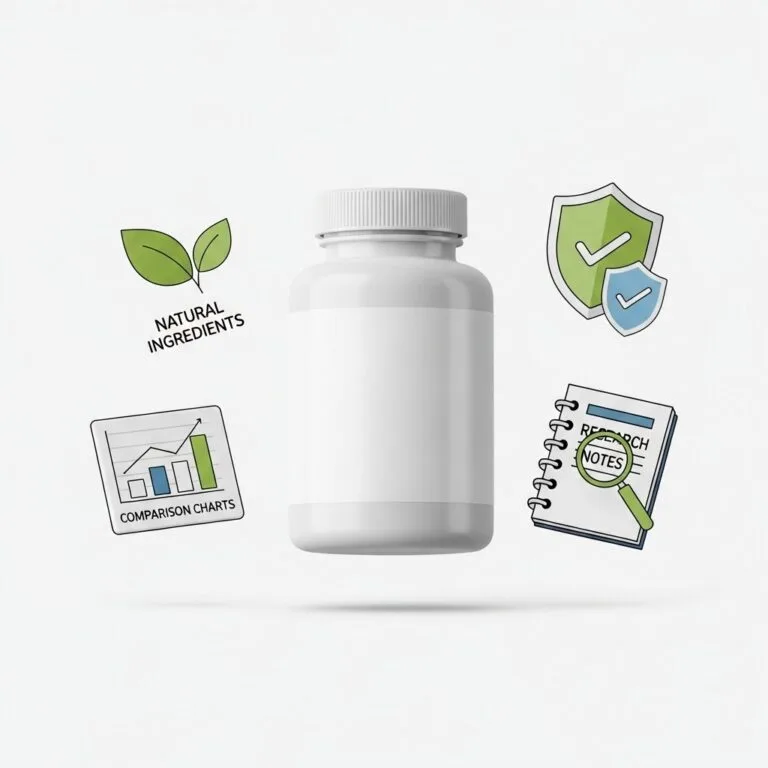Supplement Reviews Supplement review illustration highlighting ingredient analysis, product comparison, and evidence-based evaluation of blood sugar supplements.