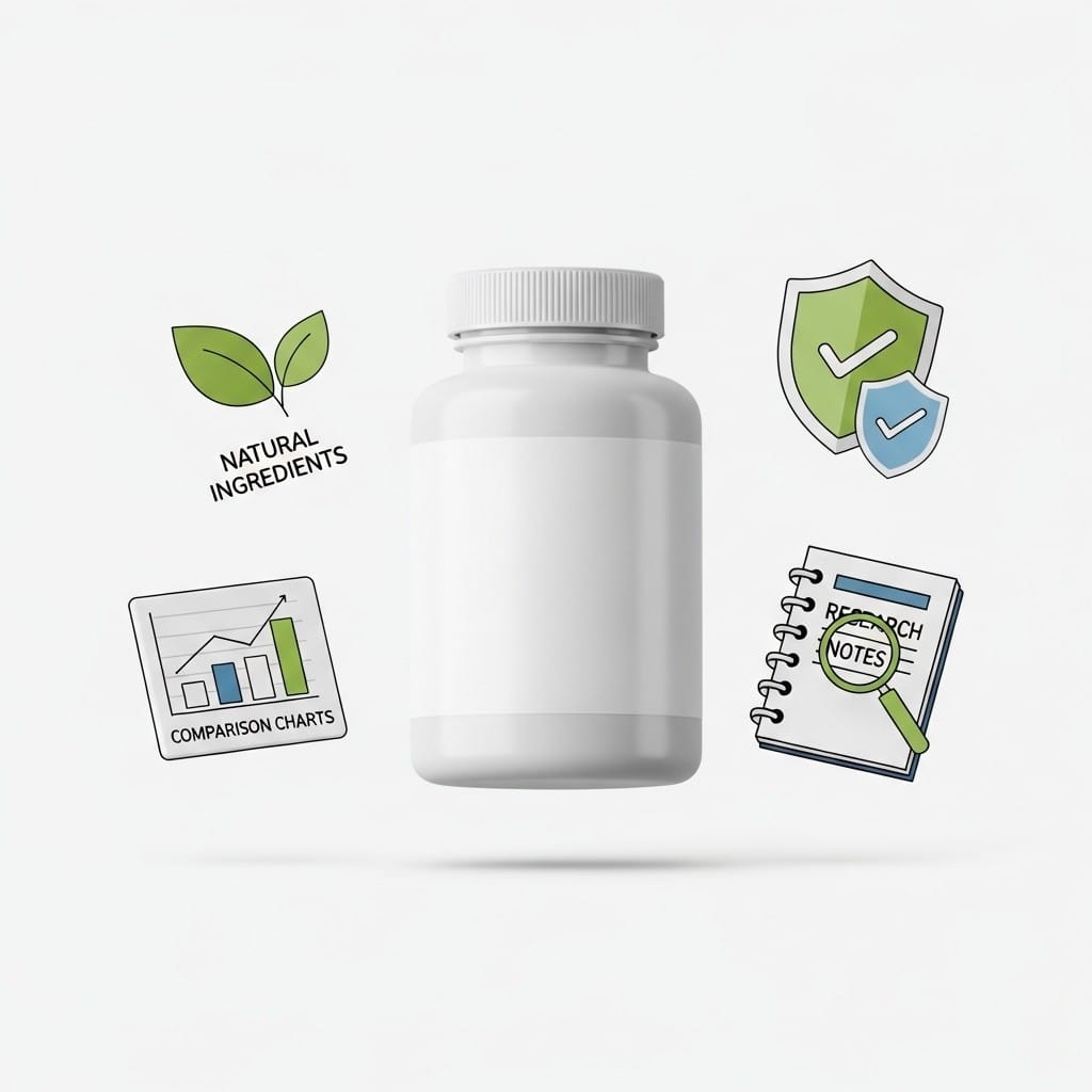 Supplement review illustration highlighting ingredient analysis, product comparison, and evidence-based evaluation of blood sugar supplements.