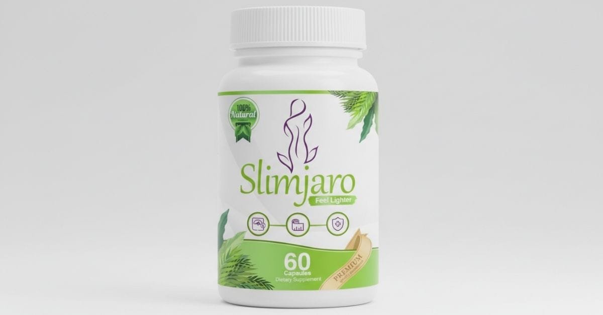 Slimjaro weight management supplement bottle displayed on a clean white background, highlighting its capsule form and natural, stimulant-free formula for metabolism and gut health support.