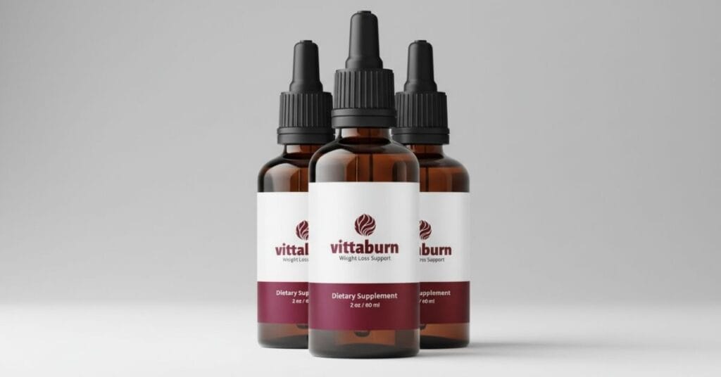 Vittaburn natural weight loss drops bottle displayed on a clean background, highlighting its liquid formula for metabolism support and fat-burning assistance.