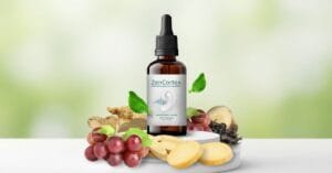 ZenCortex hearing support supplement bottle and liquid drops designed for auditory health and cognitive support