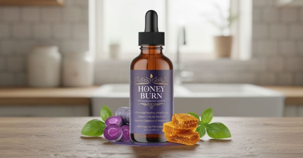 HoneyBurn metabolism support supplement bottle with natural honey-inspired formula