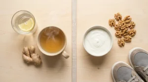 natural ways to improve digestion including herbal tea water yogurt ginger and walnuts