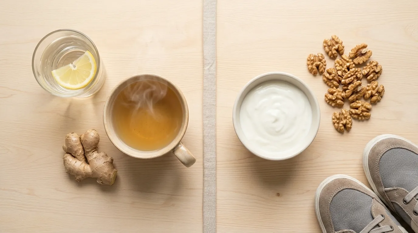 natural ways to improve digestion including herbal tea water yogurt ginger and walnuts