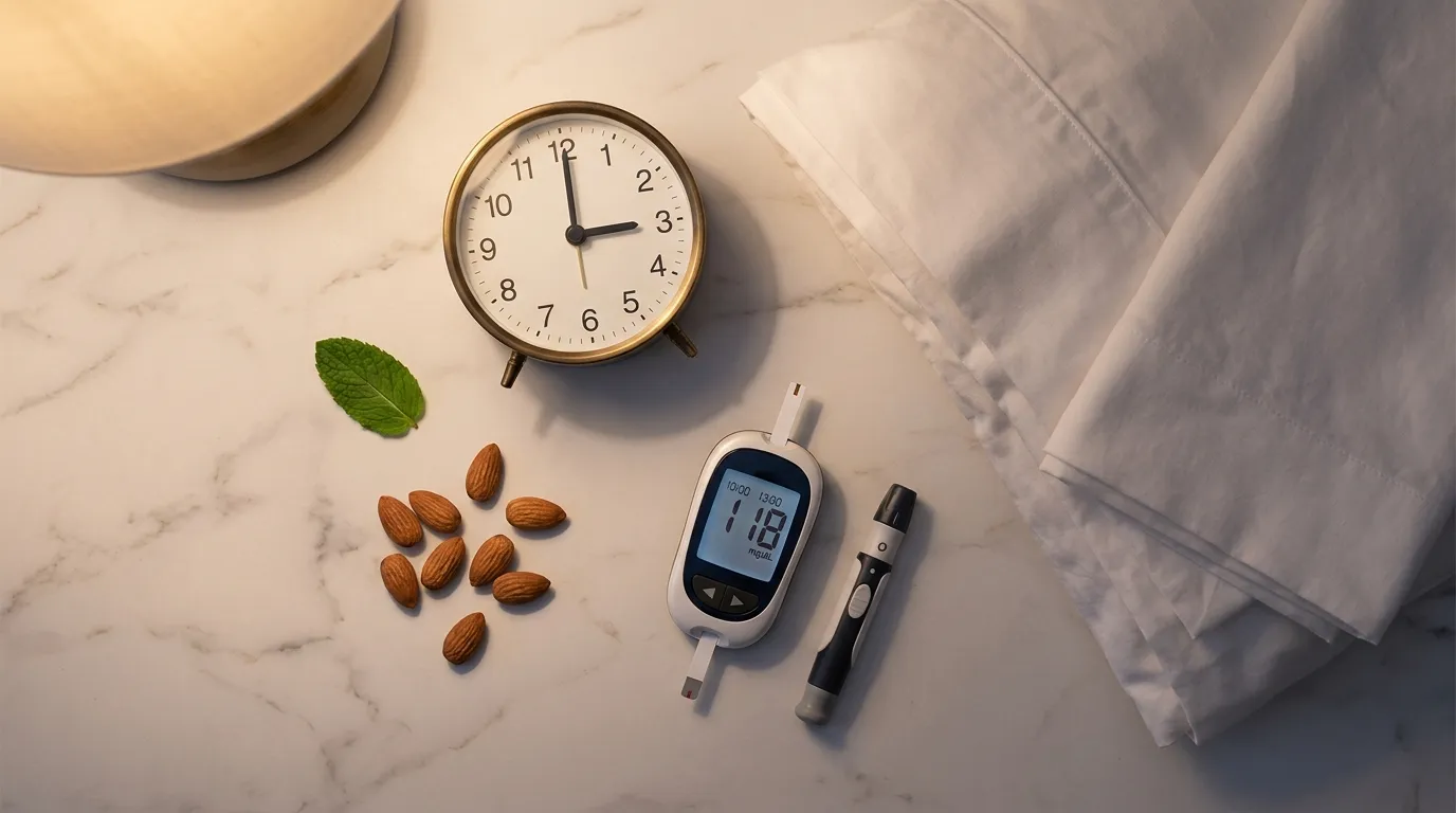 Clock showing 3 AM beside glucose meter and pillow